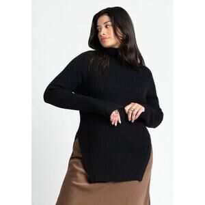 Eloquii Angled Hem Turtleneck Sweater Ribbed Black 18/20 Minimalist‎ Capsule